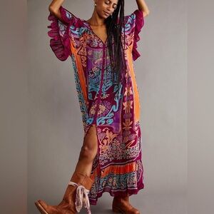 NWT Free People Back to Barcelona Kaftan Maxi Dress Violet Combo XS $350